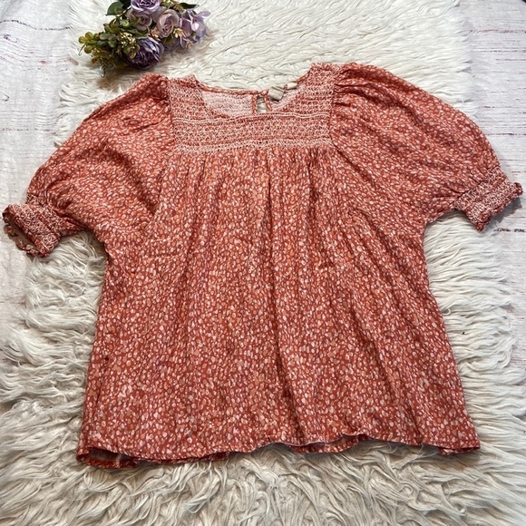 Anthropologie Dolan Rebecca Dot Smocked Short Sleeve Top sz S - Picture 2 of 11